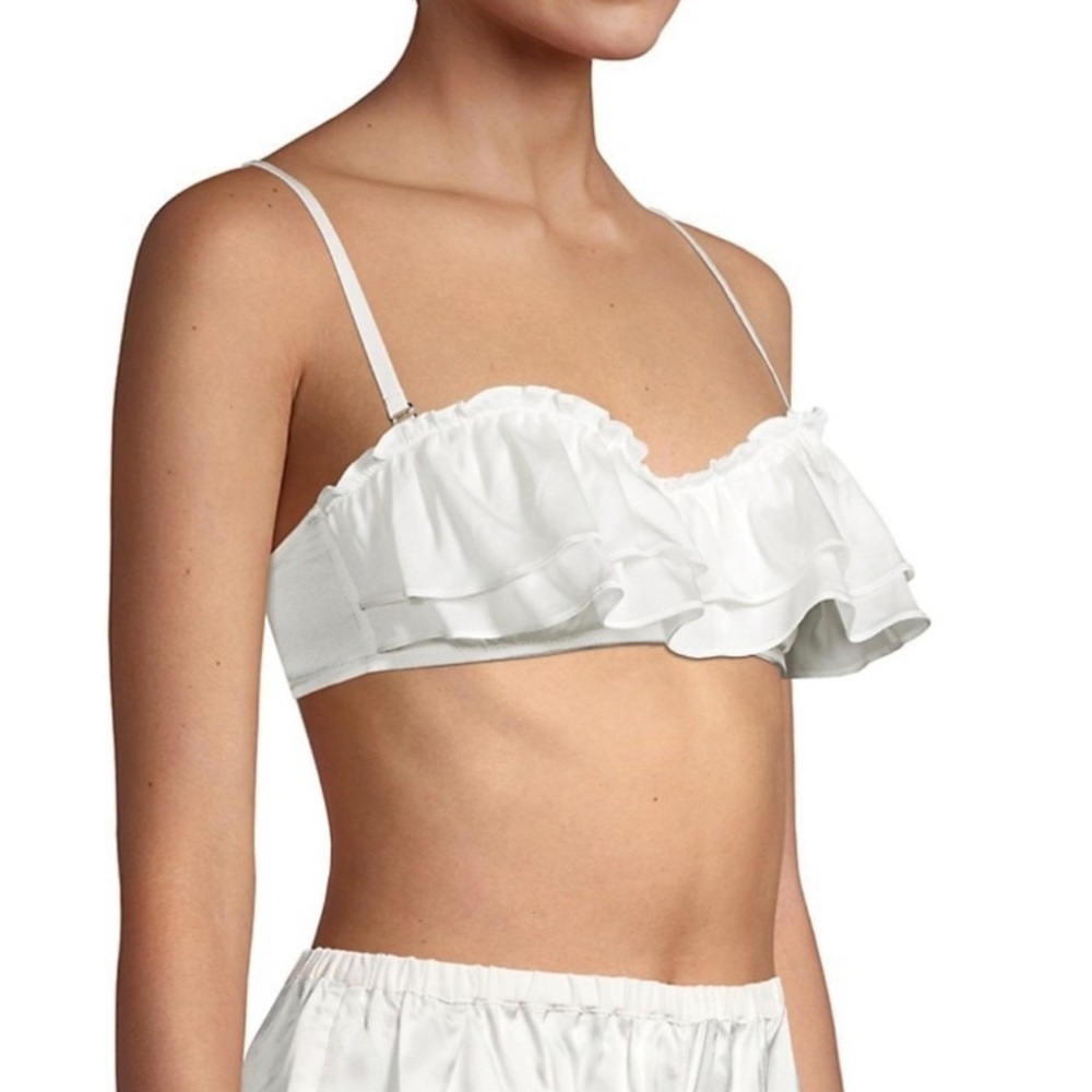 Kiki De Montparnasse Ruffle Satin Chiffon Bra In White